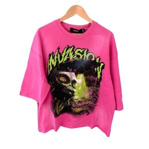 Watson Studios Invasion Cropped Graphic T-Shirt Pink NWT Size XS